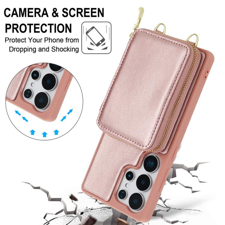 For Samsung Galaxy S24 Ultra 5G Crossbody Zipper RFID Card Bag Phone Case
