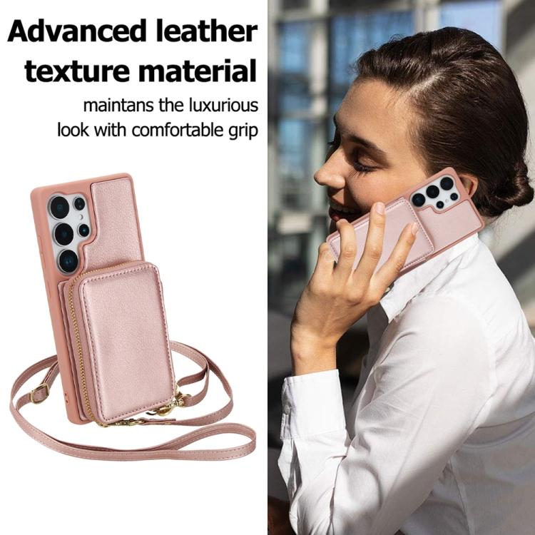 For Samsung Galaxy S24 Ultra 5G Crossbody Zipper RFID Card Bag Phone Case