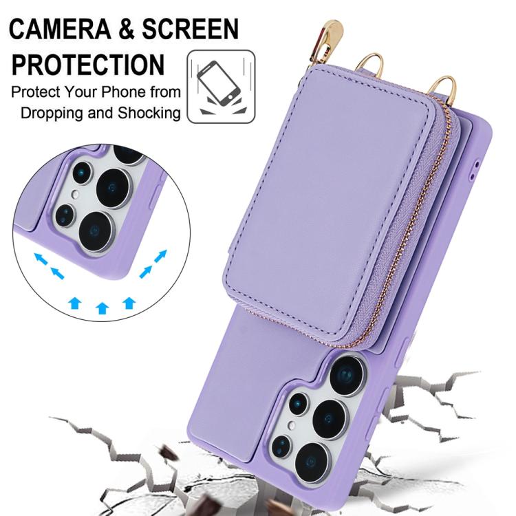 For Samsung Galaxy S24 Ultra 5G Crossbody Zipper RFID Card Bag Phone Case