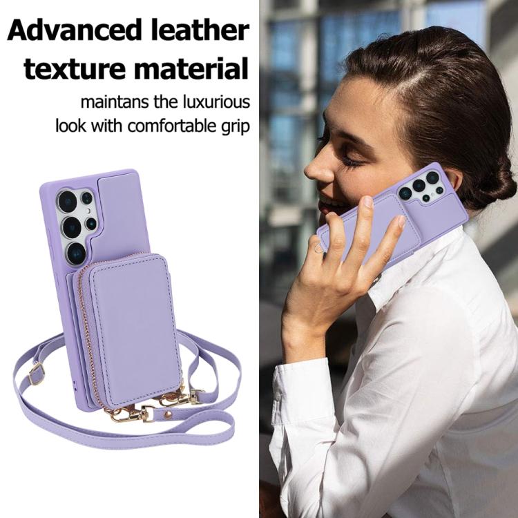 For Samsung Galaxy S24 Ultra 5G Crossbody Zipper RFID Card Bag Phone Case