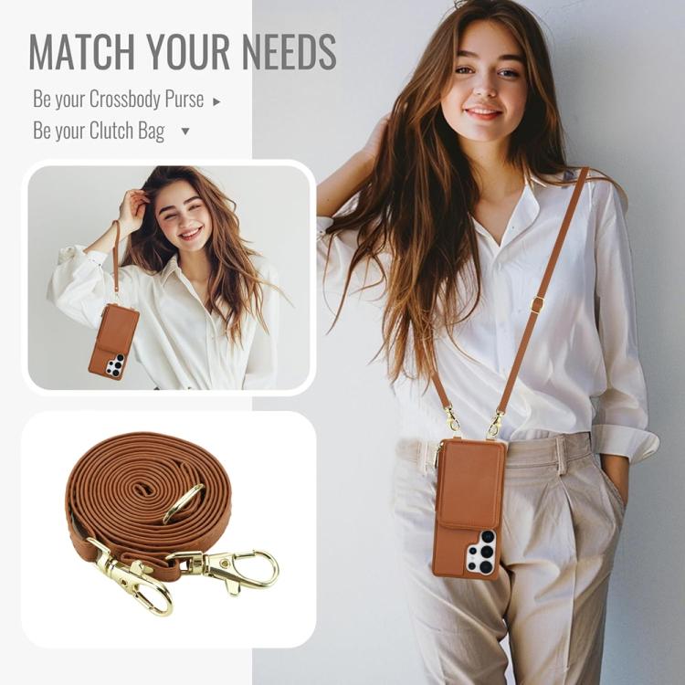 For Samsung Galaxy S24 Ultra 5G Crossbody Zipper RFID Card Bag Phone Case
