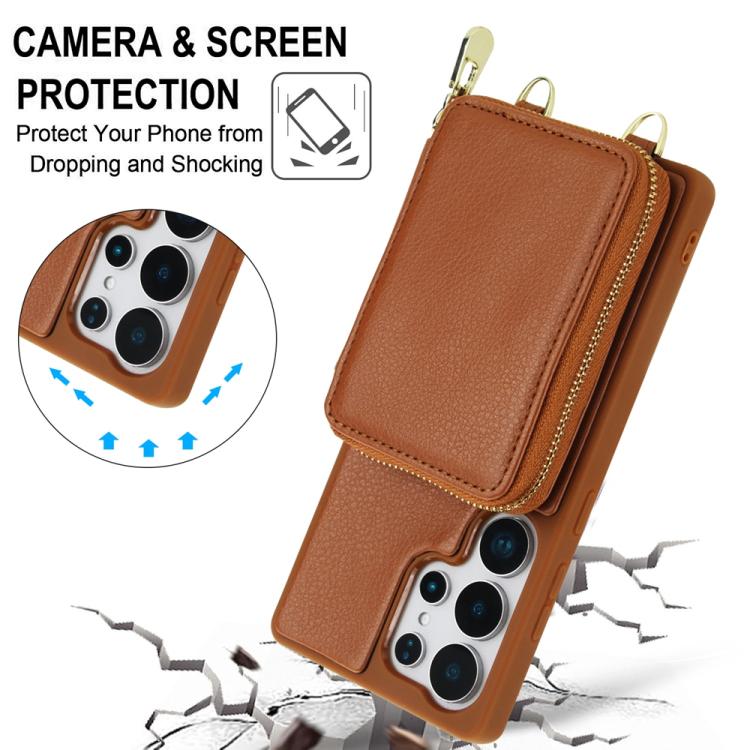 For Samsung Galaxy S24 Ultra 5G Crossbody Zipper RFID Card Bag Phone Case
