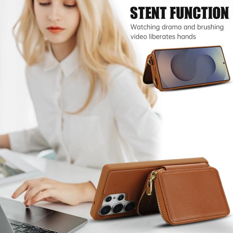 For Samsung Galaxy S24 Ultra 5G Crossbody Zipper RFID Card Bag Phone Case