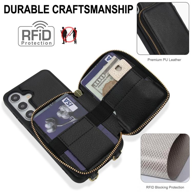 For Samsung Galaxy S25+ 5G / S24+ 5G Crossbody Zipper RFID Card Bag Phone Case