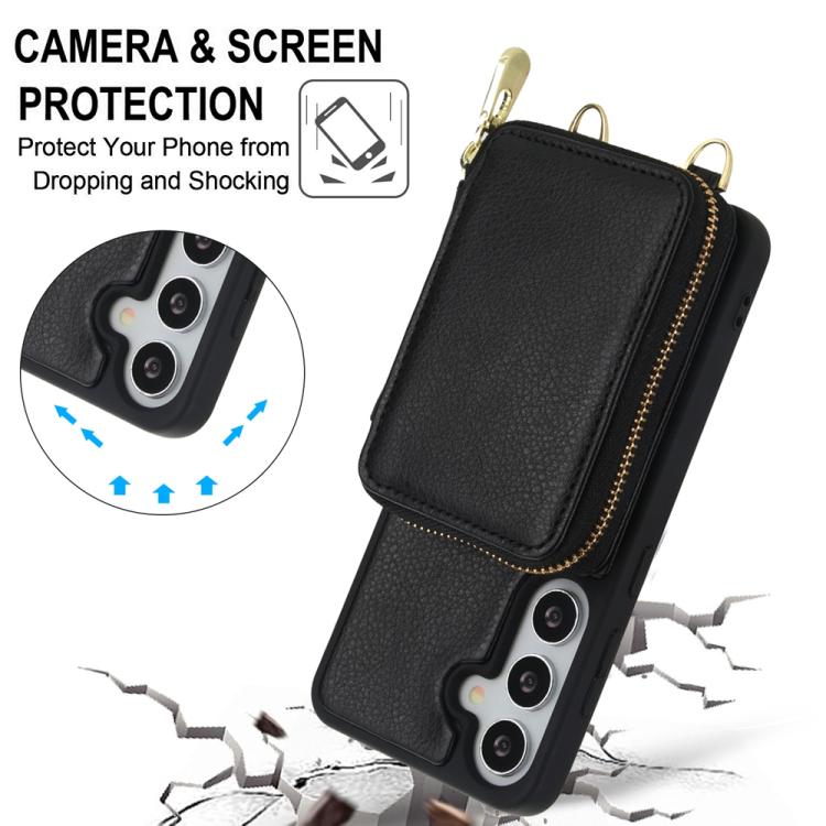 For Samsung Galaxy S25+ 5G / S24+ 5G Crossbody Zipper RFID Card Bag Phone Case