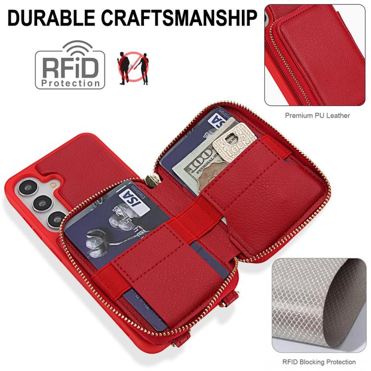 For Samsung Galaxy S25+ 5G / S24+ 5G Crossbody Zipper RFID Card Bag Phone Case