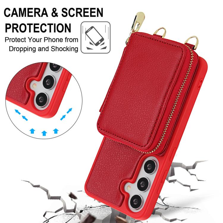 For Samsung Galaxy S25+ 5G / S24+ 5G Crossbody Zipper RFID Card Bag Phone Case