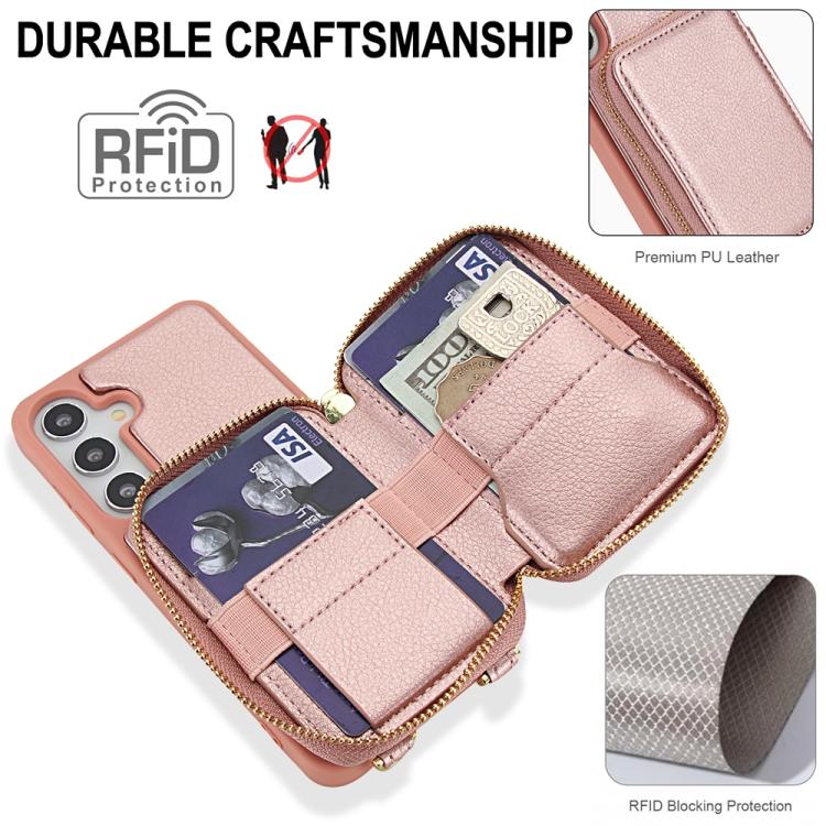 For Samsung Galaxy S25+ 5G / S24+ 5G Crossbody Zipper RFID Card Bag Phone Case
