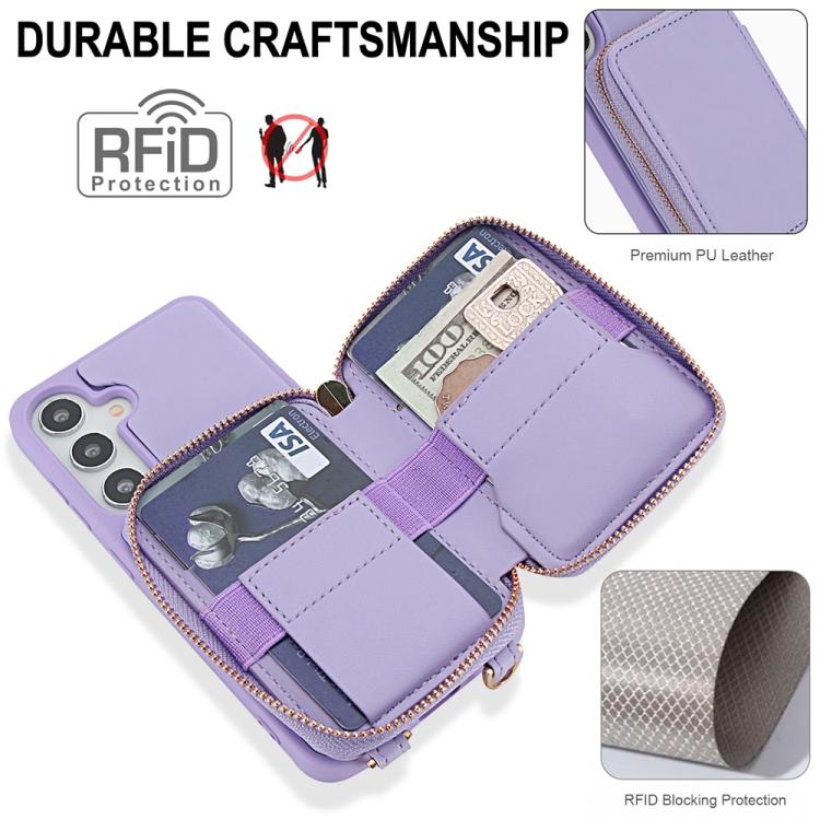 For Samsung Galaxy S25+ 5G / S24+ 5G Crossbody Zipper RFID Card Bag Phone Case