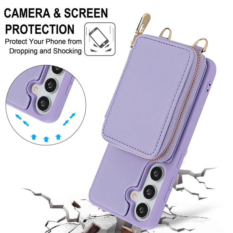 For Samsung Galaxy S25+ 5G / S24+ 5G Crossbody Zipper RFID Card Bag Phone Case
