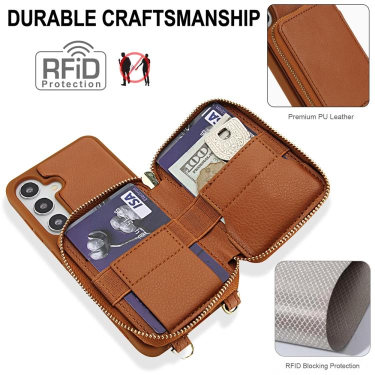 For Samsung Galaxy S25+ 5G / S24+ 5G Crossbody Zipper RFID Card Bag Phone Case