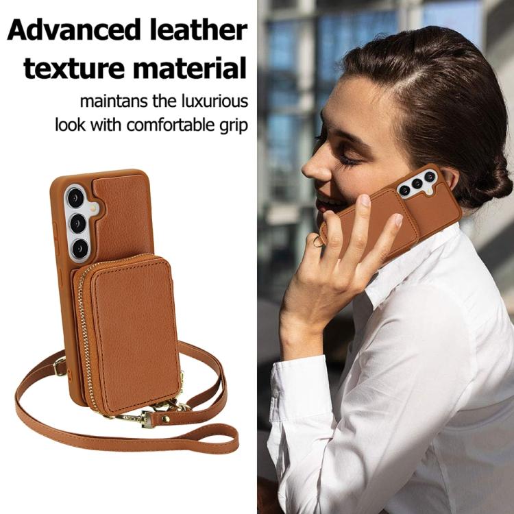 For Samsung Galaxy S25+ 5G / S24+ 5G Crossbody Zipper RFID Card Bag Phone Case