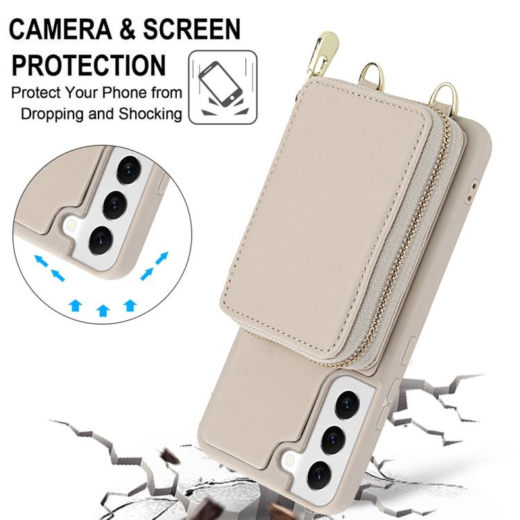 For Samsung Galaxy S22 5G Crossbody Zipper RFID Card Bag Phone Case