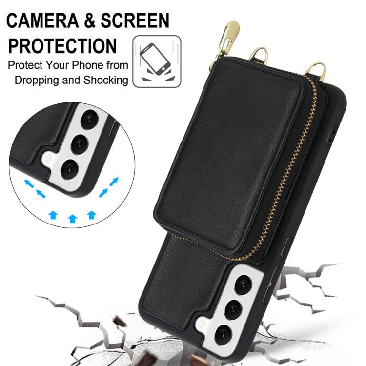 For Samsung Galaxy S22 5G Crossbody Zipper RFID Card Bag Phone Case