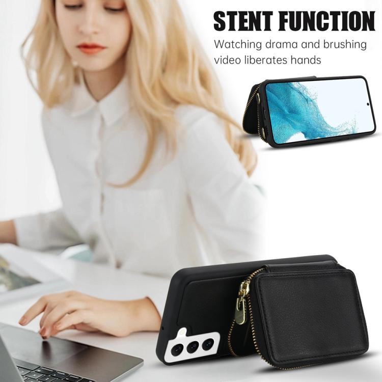 For Samsung Galaxy S22 5G Crossbody Zipper RFID Card Bag Phone Case