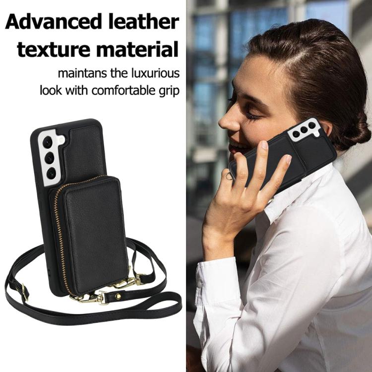 For Samsung Galaxy S22 5G Crossbody Zipper RFID Card Bag Phone Case