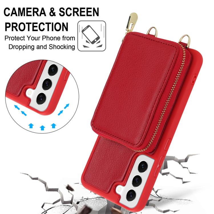 For Samsung Galaxy S22 5G Crossbody Zipper RFID Card Bag Phone Case