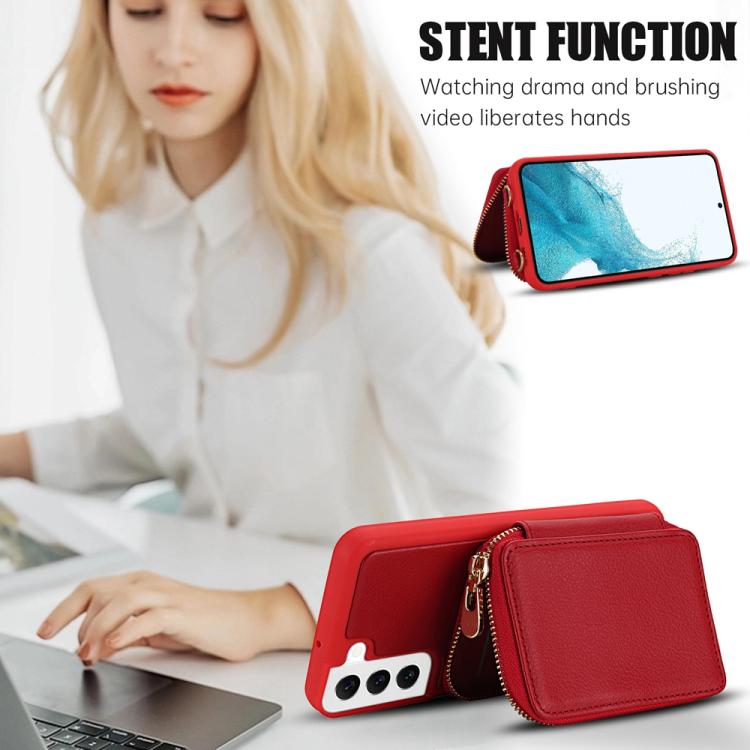 For Samsung Galaxy S22 5G Crossbody Zipper RFID Card Bag Phone Case