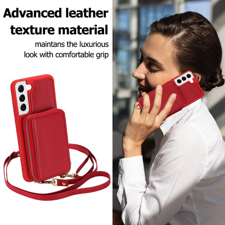 For Samsung Galaxy S22 5G Crossbody Zipper RFID Card Bag Phone Case