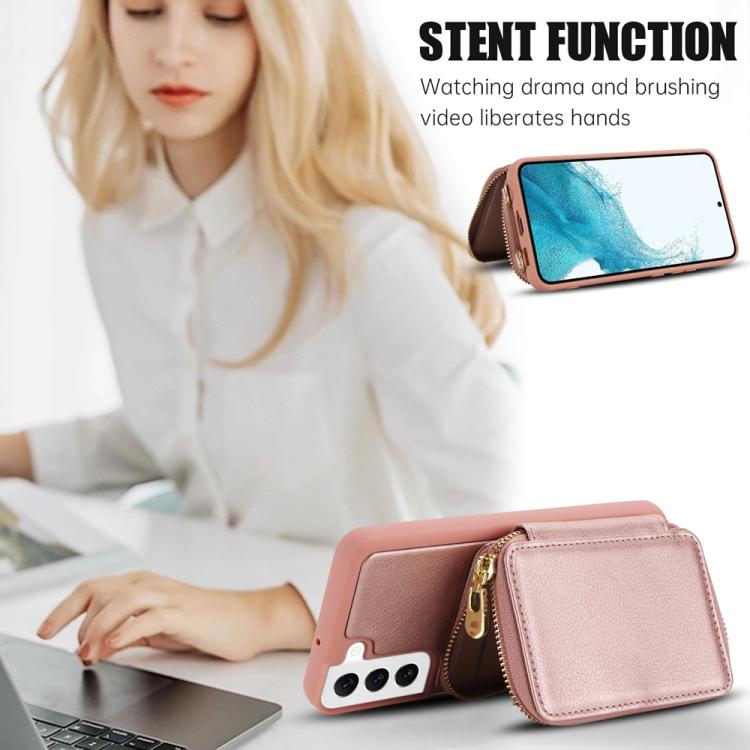 For Samsung Galaxy S22 5G Crossbody Zipper RFID Card Bag Phone Case