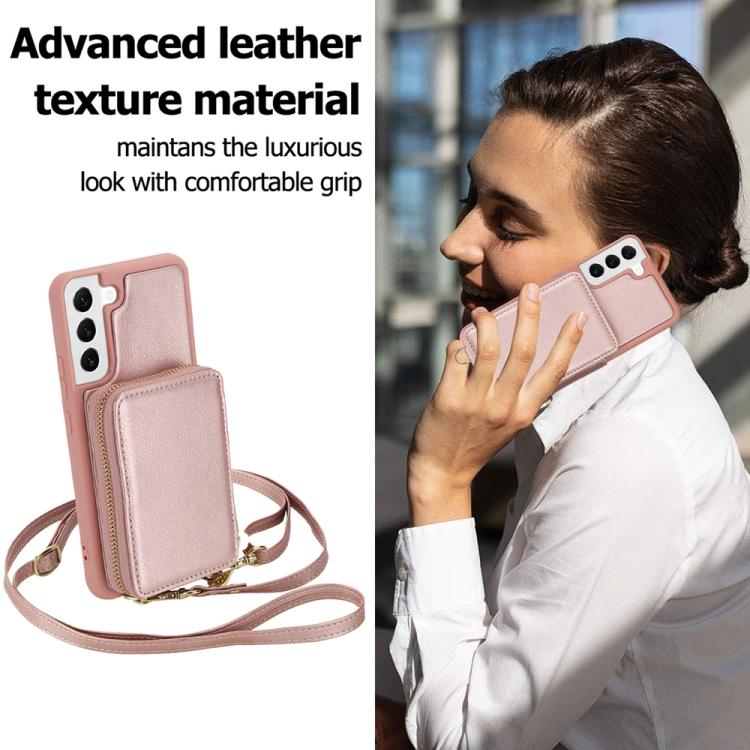 For Samsung Galaxy S22 5G Crossbody Zipper RFID Card Bag Phone Case
