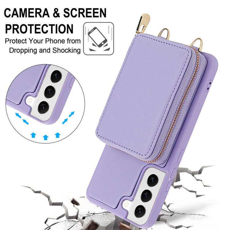 For Samsung Galaxy S22 5G Crossbody Zipper RFID Card Bag Phone Case