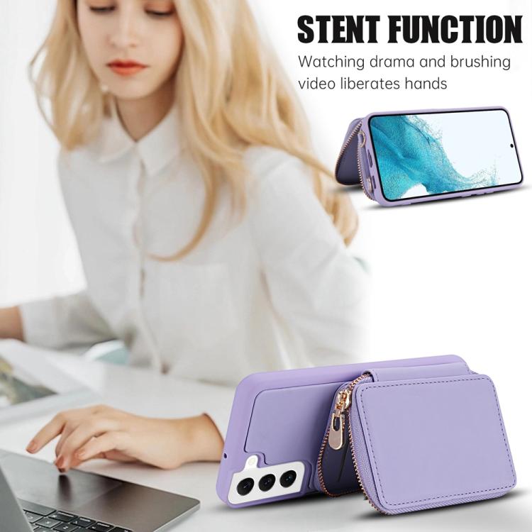 For Samsung Galaxy S22 5G Crossbody Zipper RFID Card Bag Phone Case