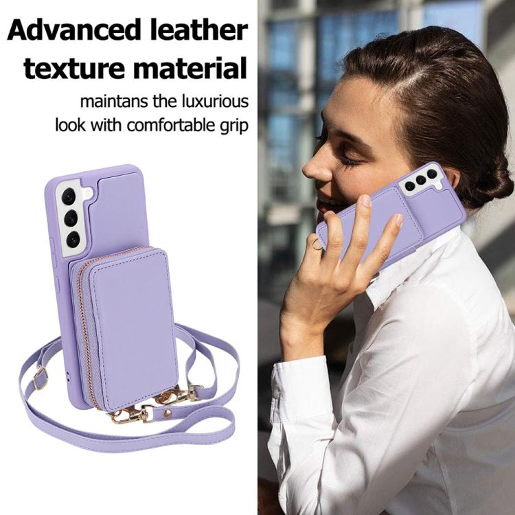 For Samsung Galaxy S22 5G Crossbody Zipper RFID Card Bag Phone Case