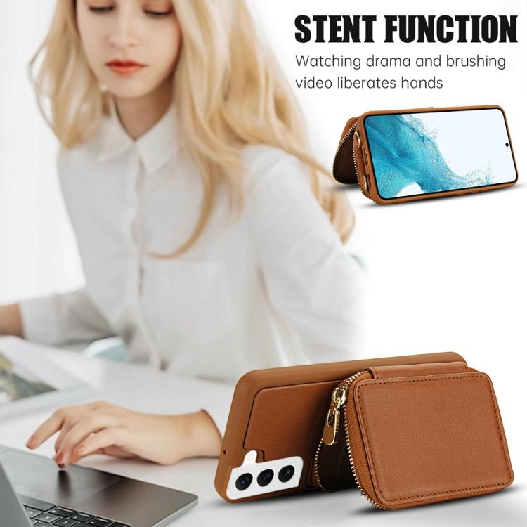 For Samsung Galaxy S22 5G Crossbody Zipper RFID Card Bag Phone Case