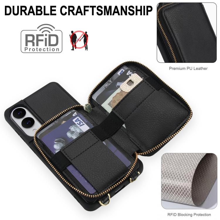For Samsung Galaxy S25 FE 5G Crossbody Zipper RFID Card Bag Phone Case