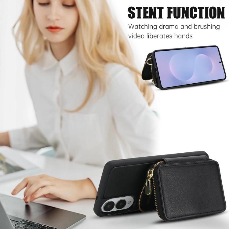 For Samsung Galaxy S25 FE 5G Crossbody Zipper RFID Card Bag Phone Case