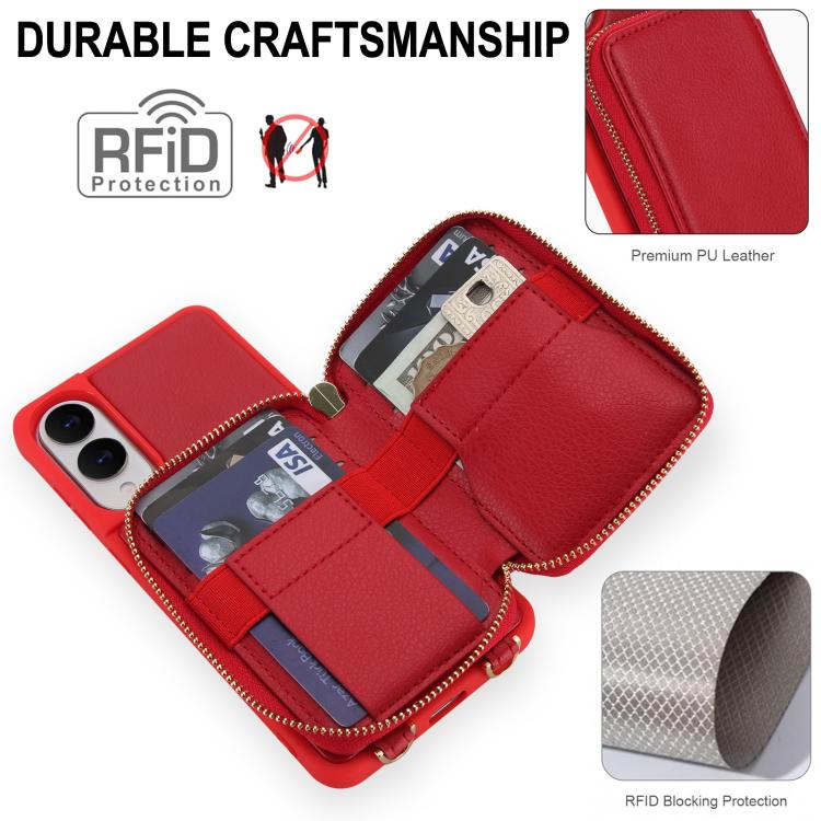 For Samsung Galaxy S25 FE 5G Crossbody Zipper RFID Card Bag Phone Case