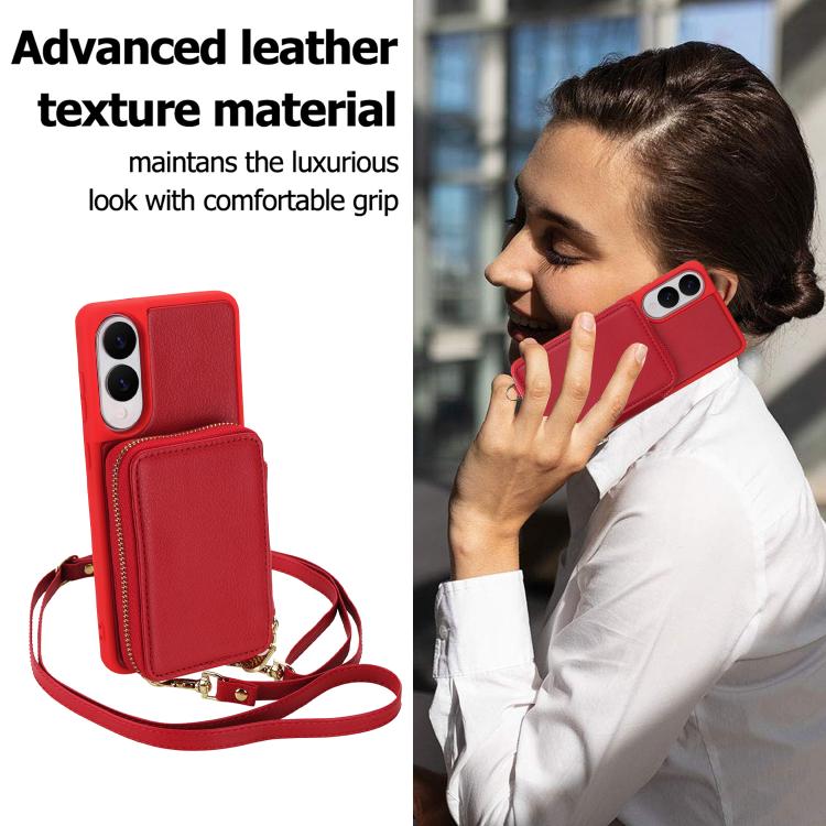 For Samsung Galaxy S25 FE 5G Crossbody Zipper RFID Card Bag Phone Case