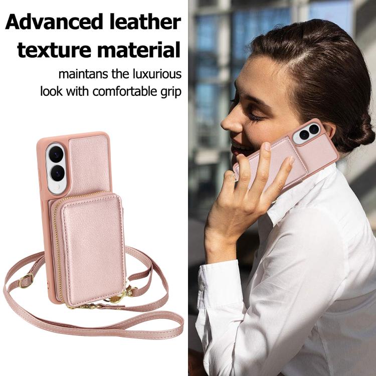 For Samsung Galaxy S25 FE 5G Crossbody Zipper RFID Card Bag Phone Case