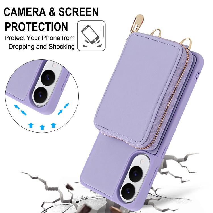 For Samsung Galaxy S25 FE 5G Crossbody Zipper RFID Card Bag Phone Case