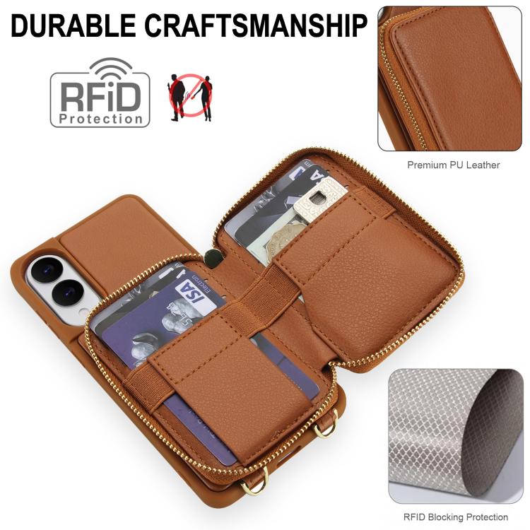 For Samsung Galaxy S25 FE 5G Crossbody Zipper RFID Card Bag Phone Case
