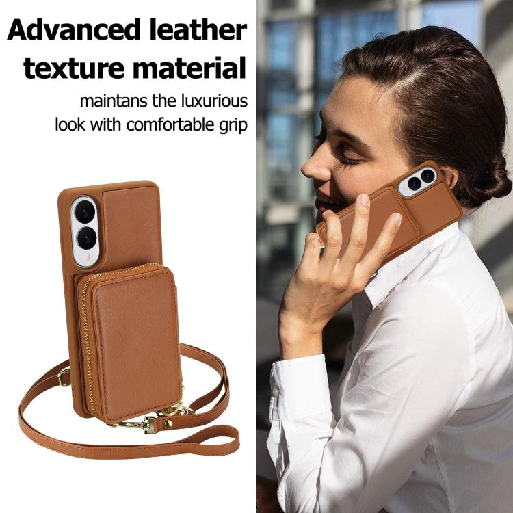 For Samsung Galaxy S25 FE 5G Crossbody Zipper RFID Card Bag Phone Case