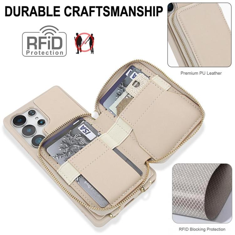 For Samsung Galaxy S26 Ultra 5G Crossbody Zipper RFID Card Bag Phone Case