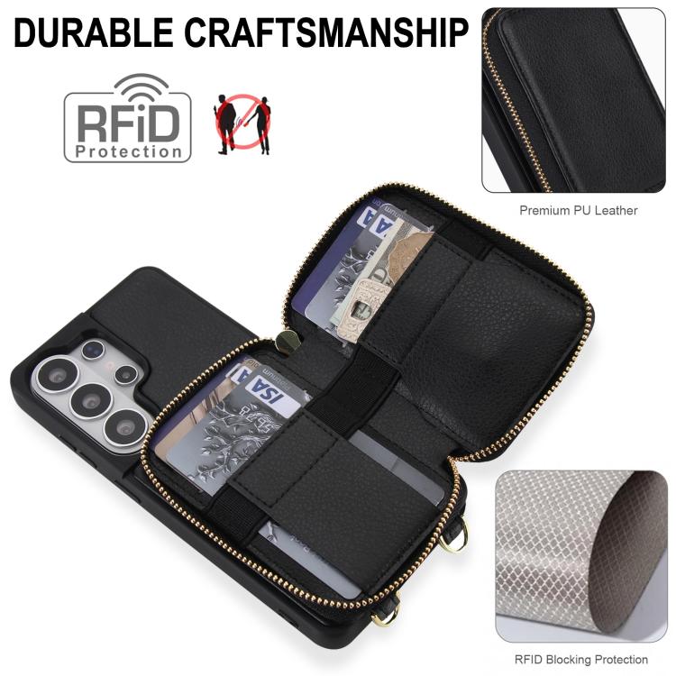 For Samsung Galaxy S26 Ultra 5G Crossbody Zipper RFID Card Bag Phone Case