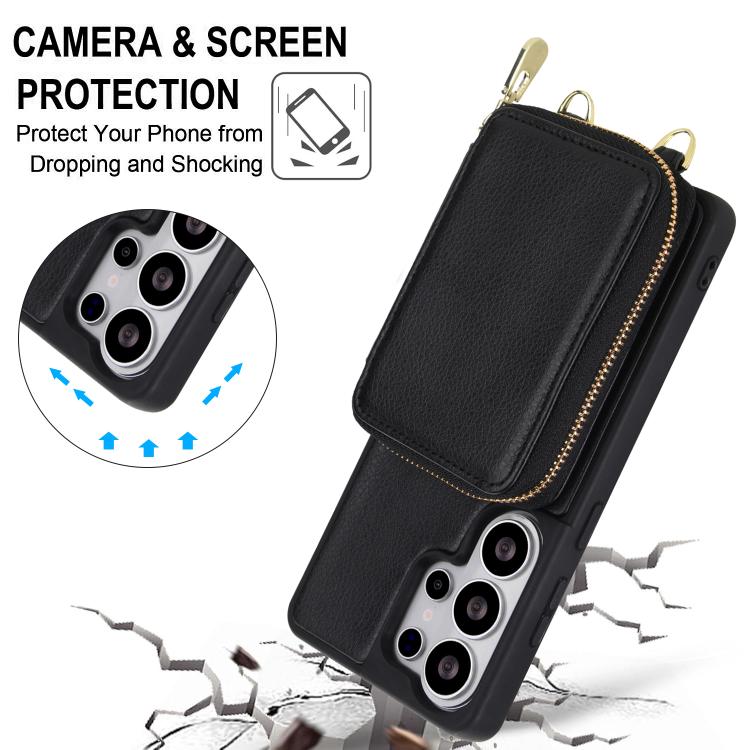 For Samsung Galaxy S26 Ultra 5G Crossbody Zipper RFID Card Bag Phone Case