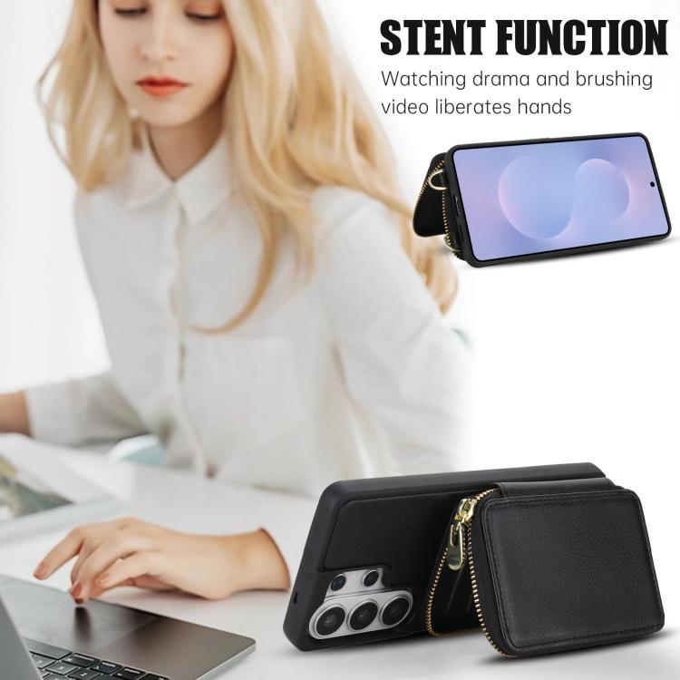 For Samsung Galaxy S26 Ultra 5G Crossbody Zipper RFID Card Bag Phone Case