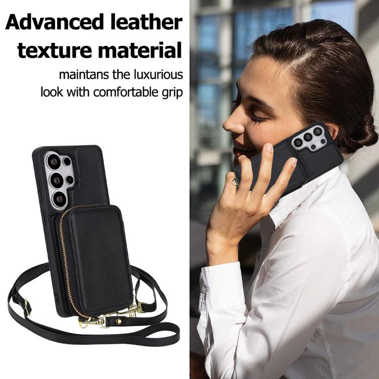 For Samsung Galaxy S26 Ultra 5G Crossbody Zipper RFID Card Bag Phone Case