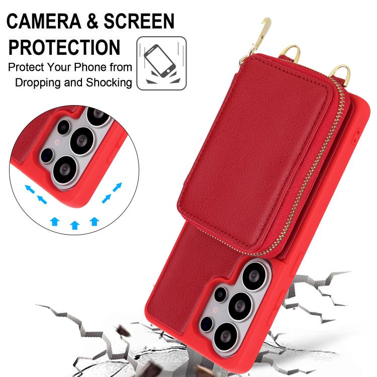 For Samsung Galaxy S26 Ultra 5G Crossbody Zipper RFID Card Bag Phone Case