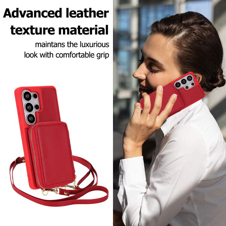For Samsung Galaxy S26 Ultra 5G Crossbody Zipper RFID Card Bag Phone Case