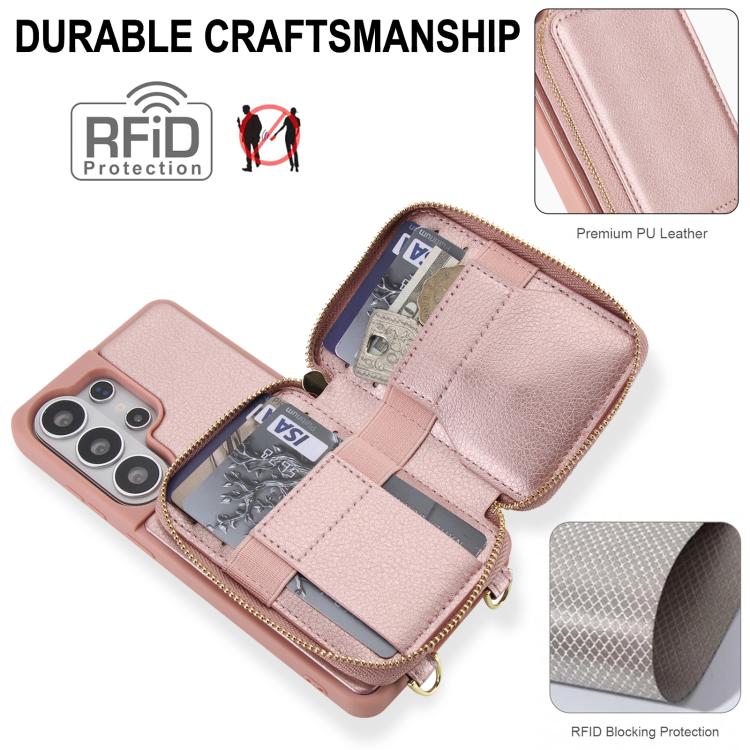 For Samsung Galaxy S26 Ultra 5G Crossbody Zipper RFID Card Bag Phone Case