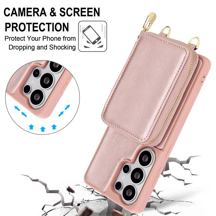 For Samsung Galaxy S26 Ultra 5G Crossbody Zipper RFID Card Bag Phone Case