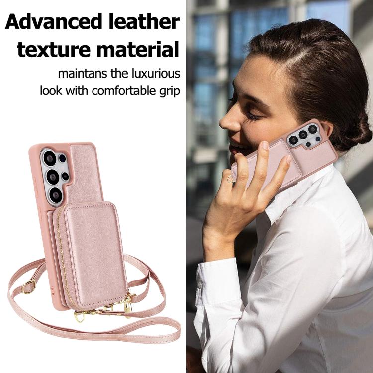 For Samsung Galaxy S26 Ultra 5G Crossbody Zipper RFID Card Bag Phone Case