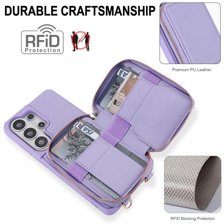 For Samsung Galaxy S26 Ultra 5G Crossbody Zipper RFID Card Bag Phone Case