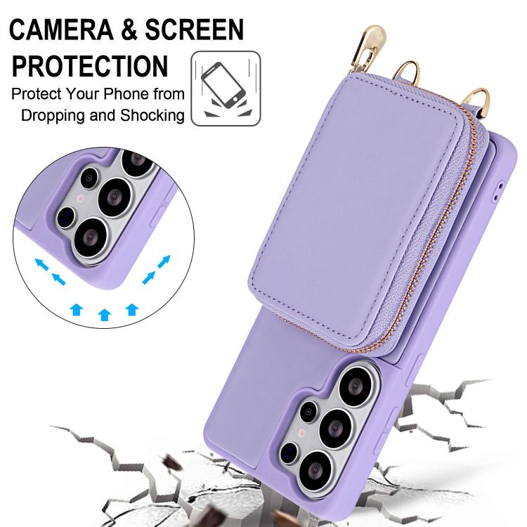 For Samsung Galaxy S26 Ultra 5G Crossbody Zipper RFID Card Bag Phone Case