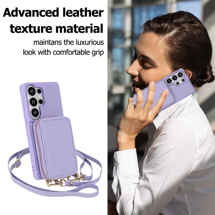 For Samsung Galaxy S26 Ultra 5G Crossbody Zipper RFID Card Bag Phone Case
